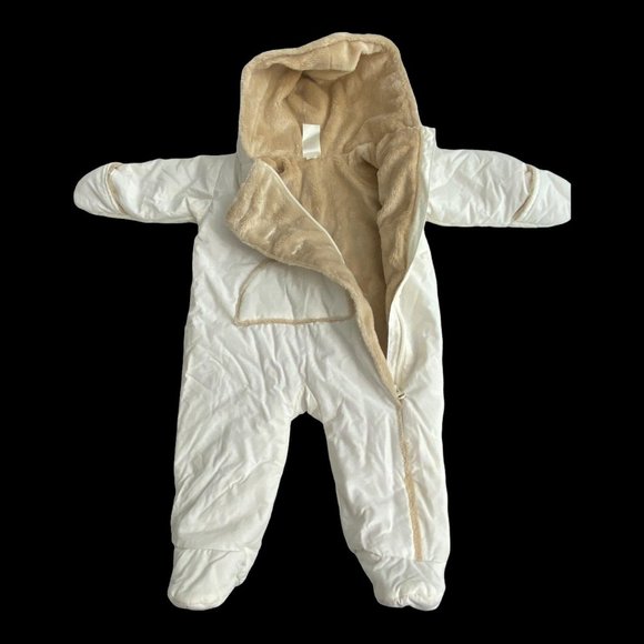 Old Navy Plush Bunting Winter Snow Suit 0-3 Months Furry Fleece Inside - Picture 3 of 14